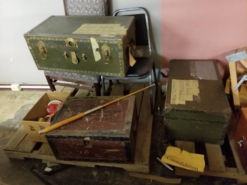 lot 1084 image: Antique Trunks, Wooden Bench and Various Items