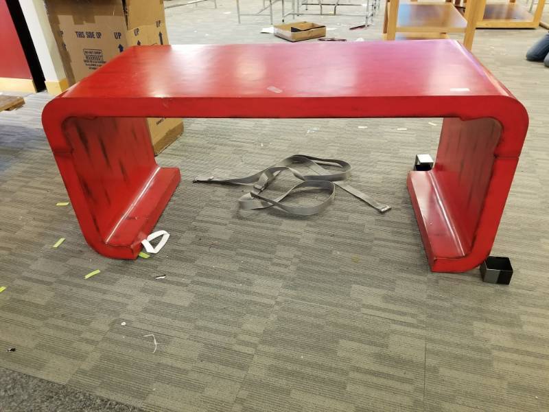 lot 2015 image: Red Display Table on Wheels