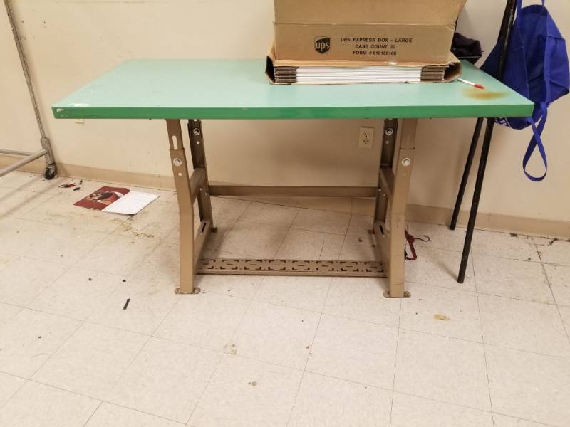 lot 3009 image: Green Table With Metal Base