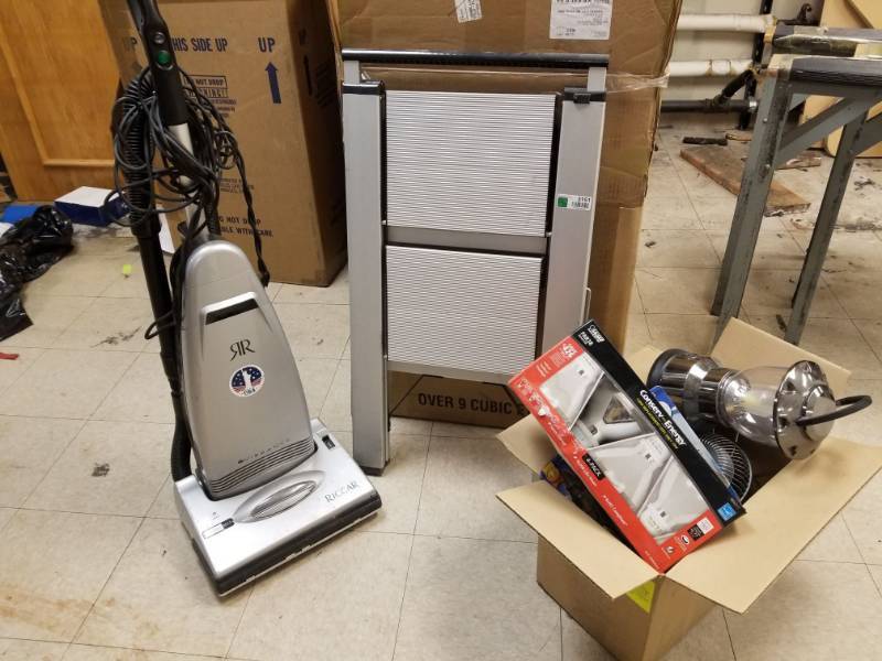lot 3151 image: Step Ladder , Riccar Vacuum and Light Bulbs
