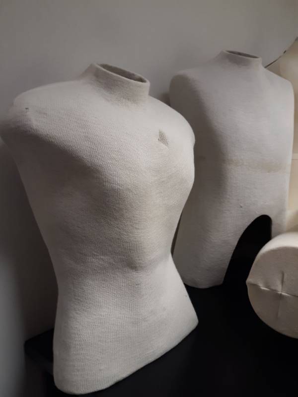 lot 4496 image: Mannequins, Extra Large Work Table with Shelves, Clothes Racks, Hangers