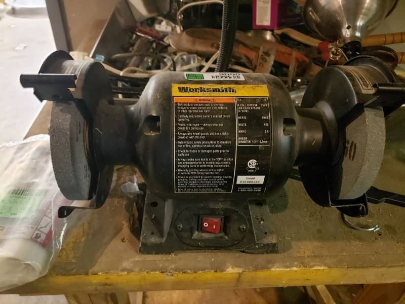 lot 9000 image: Work Smith bench grinder and table
