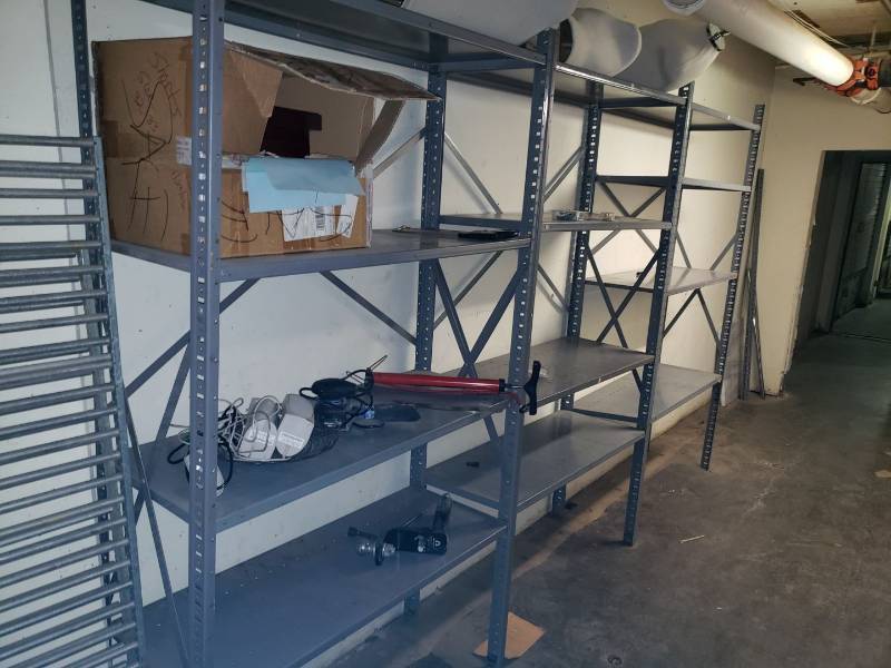 lot 9010 image: Lot of 3 metal shelves with contents