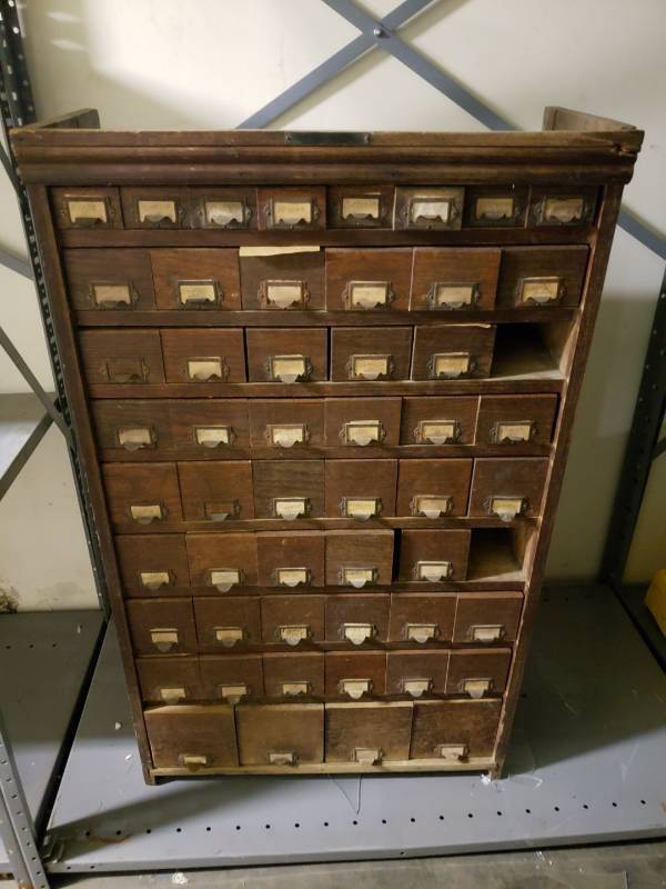 lot 9013 image: Display cabinet with middle and wood bins