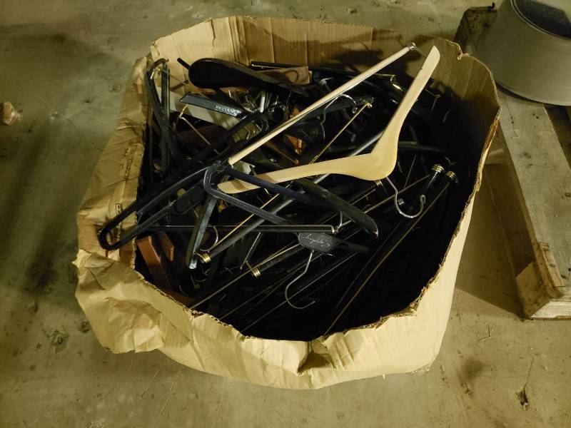 lot 9034 image: Box of wooden clothes hangers