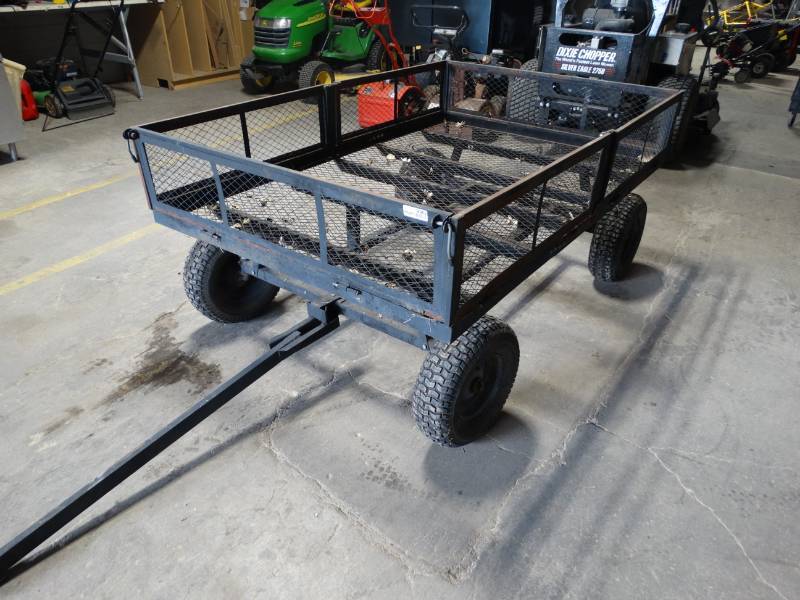 lot 8862 image: Large pull behind lawn trailer- 4 wheel- drop sides- 6 ft x 4 ft