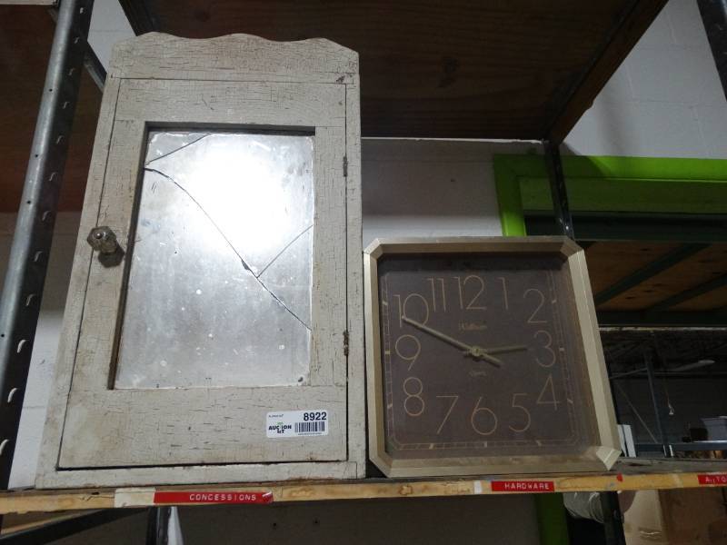 lot 8922 image: Antique medicine cabinet & wall clock