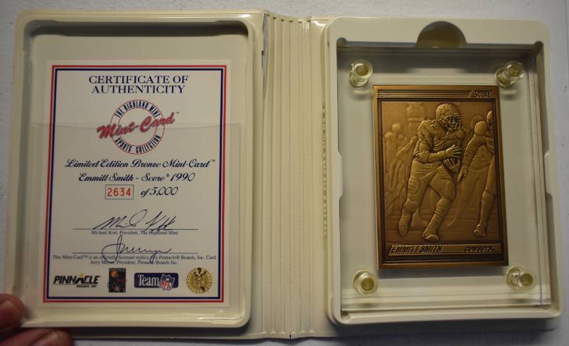 lot 1012 image: 1990 Score Emmitt Smith Limited Edition Highland Mint Bronze Rookie Card - In Package - Only 5,000 Made
