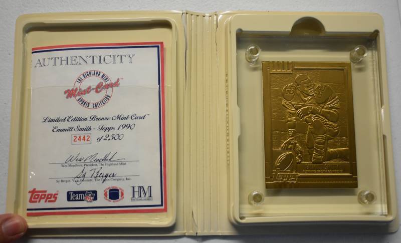 lot 1013 image: 1990 Topps Emmitt Smith Limited Edition Highland Mint Bronze Rookie Card - In Package - Only 2,500 Made