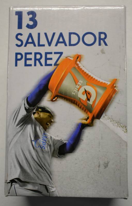 lot 1021 image: New In Box Salvador Perez 2015 World Series Champions Gatorade Salvy Splash Bobble Head Bobblehead