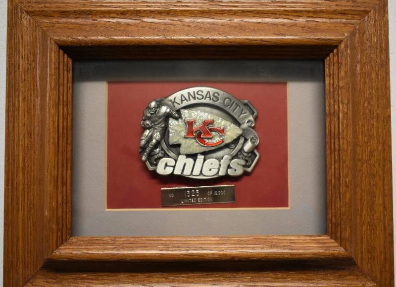 lot 1060 image: Limited Edition Kansas City Chiefs Belt Buckle Framed #1325 of 10,000