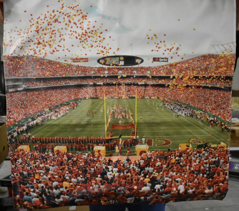 lot 1071 image: Three Foot by Three Foot VInyl Banner of Arrowhead Stadium