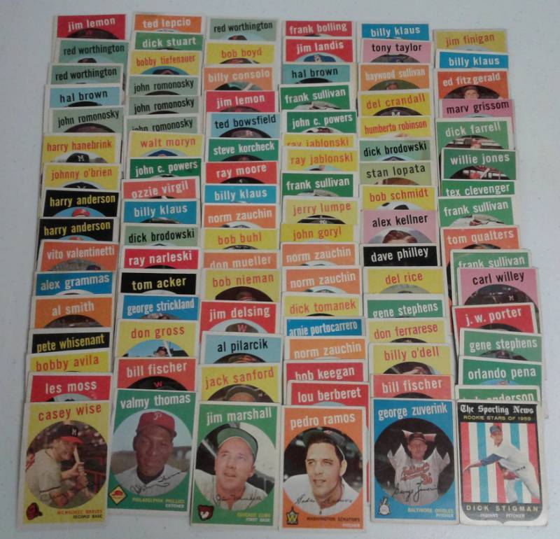 lot 1143 image: Huge Lot of 99 Original 1959 Topps Baseball Cards in Excellent Condition - Tons of Pictures