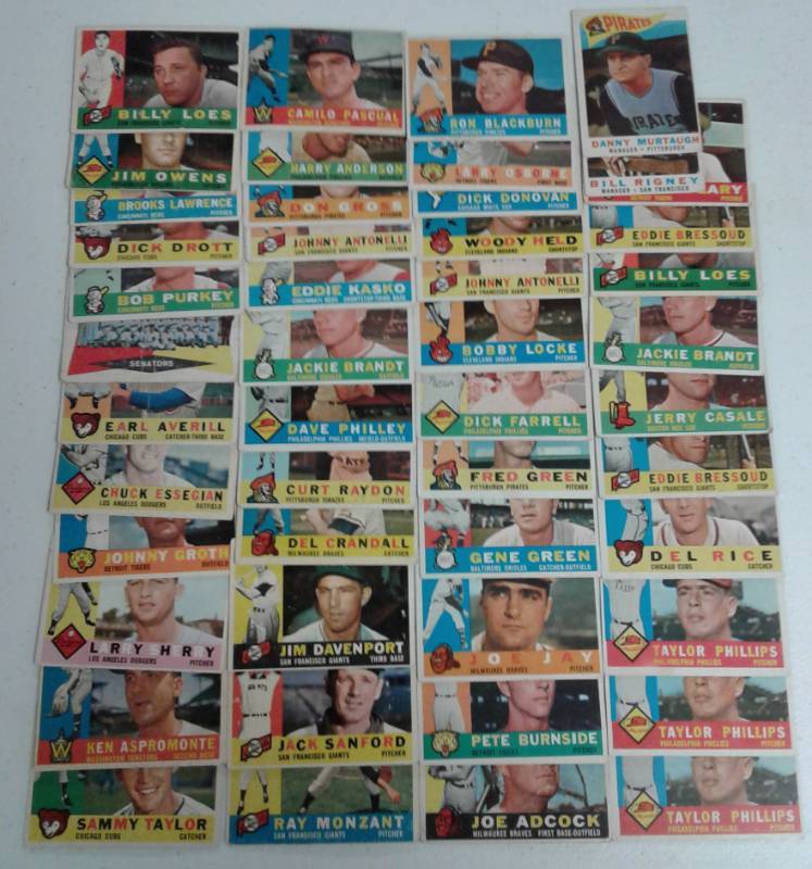 lot 1144 image: Huge Lot of 48 Original 1960 Topps Baseball Cards in Excellent Condition - Tons of Pictures