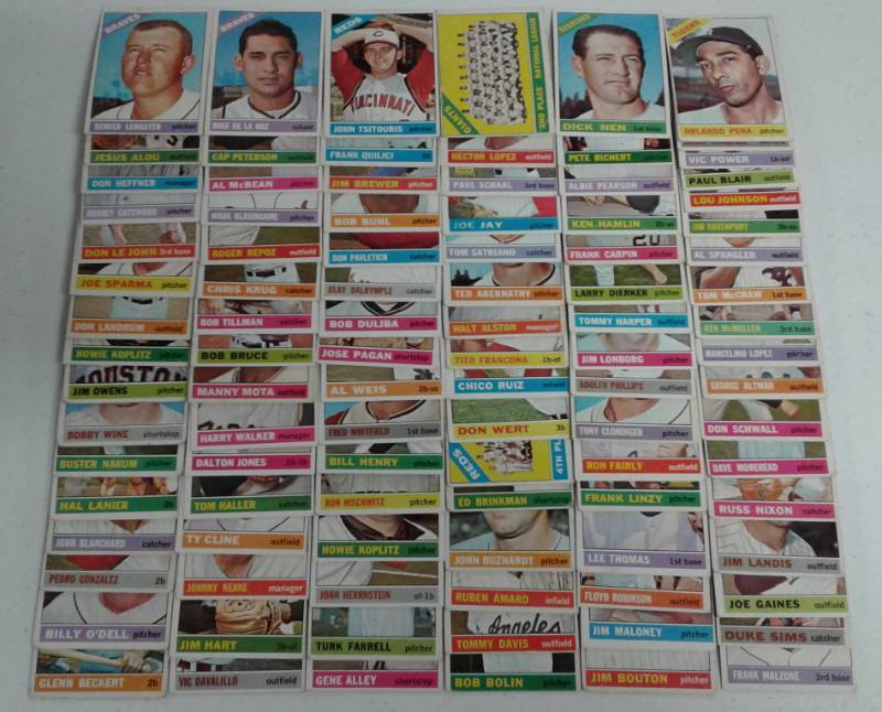 lot 1150 image: Huge Lot of 98 Original 1966 Topps Baseball Cards in Excellent Condition - Tons of Pictures