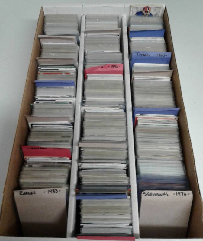 lot 1168 image: 3,000 Count Box of NFL Football Trading Cards Including Stars - Divided By Teams - Tom Brady & More
