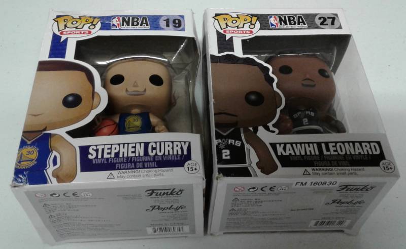 lot 1177 image: Two Funko Pop In Box National Basketball Players Stephen Curry & Kwahi Leonard - Curry Damaged Box