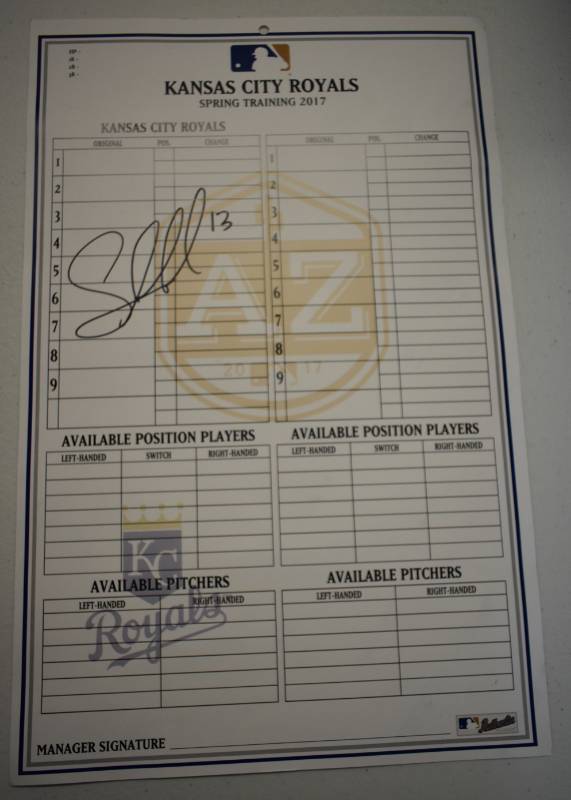 lot 1107 image: Signed Salvador Perez Kansas City Royals Blank 2017 Spring Training Lineup Card