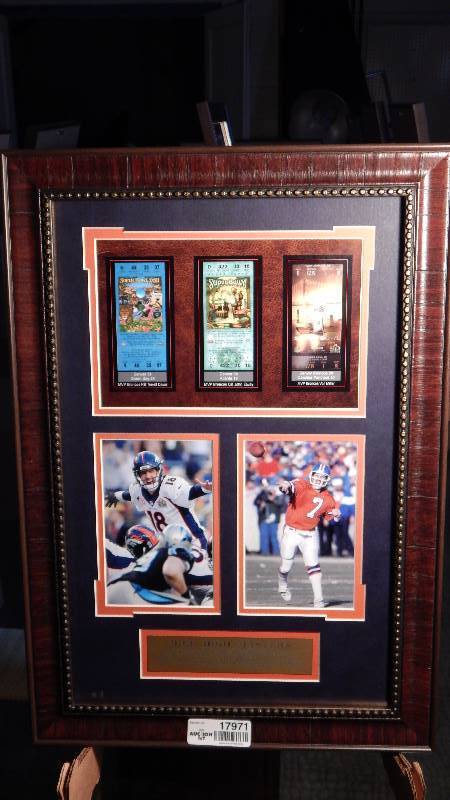 lot 17971 image: ELWAY & MANNING SUPER BOWL COLLAGE - MILE HIGH MASTERS