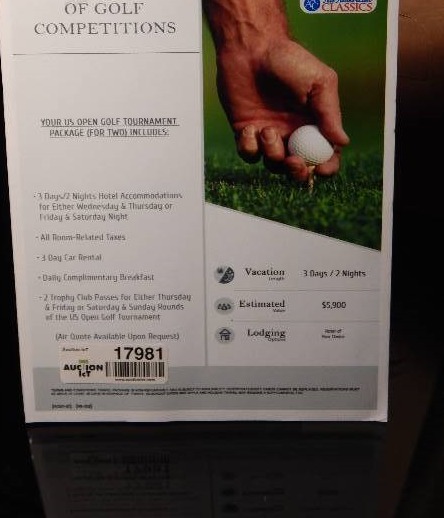 lot 17981 image: TRIP THE JEWEL OF GOLF TOURNAMENTS - US OPEN GOLF TOURNAMENT FOR TWO.