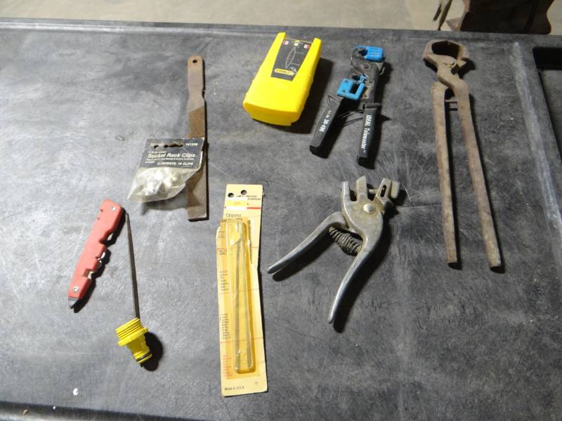 lot 5636 image: Crimpers, ideal tele master, bastard file Stanley stud finder.