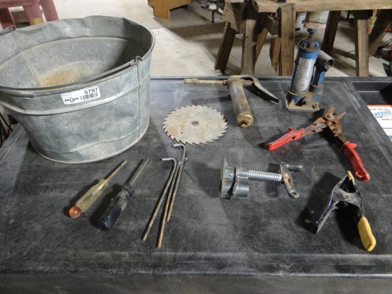 lot 5797 image: Metal bucket with contents.