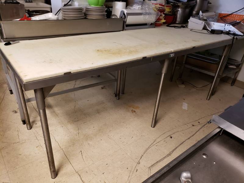 lot 2252 image: Stainless Steel Prep Table with Top Cutting boards