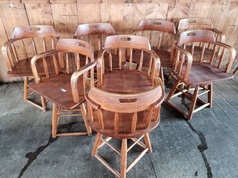 lot 2256 image: (8) Wooden Swivel Chairs