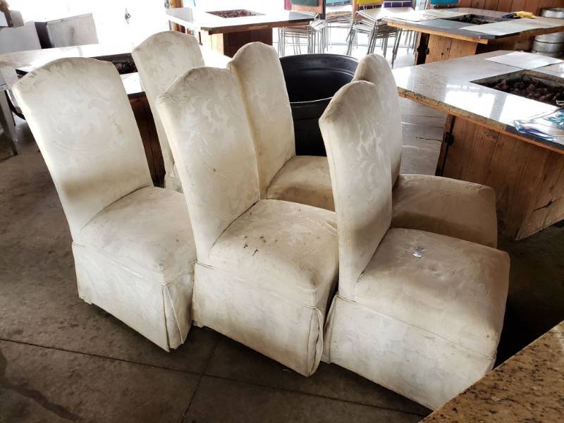 lot 2257 image: (6) White Padded Dining chairs