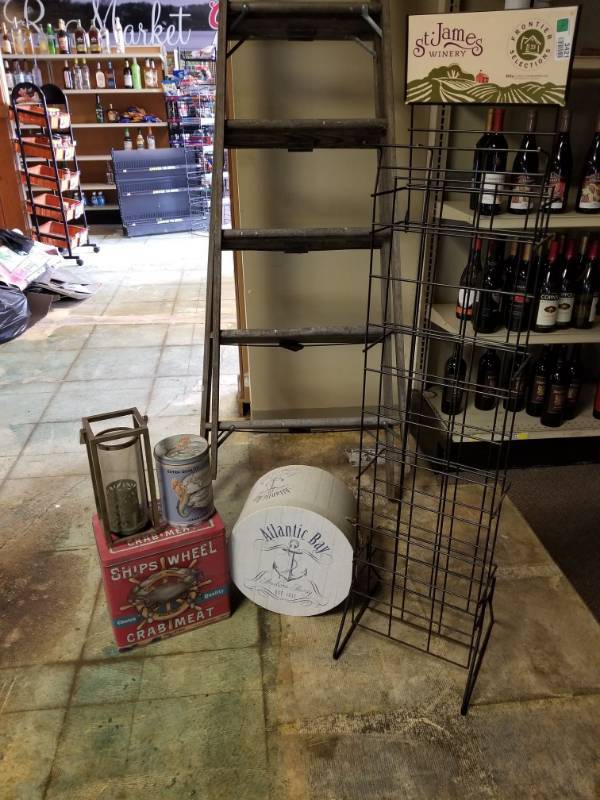 lot 3421 image: Metal Wine Rack and Decorative Tins