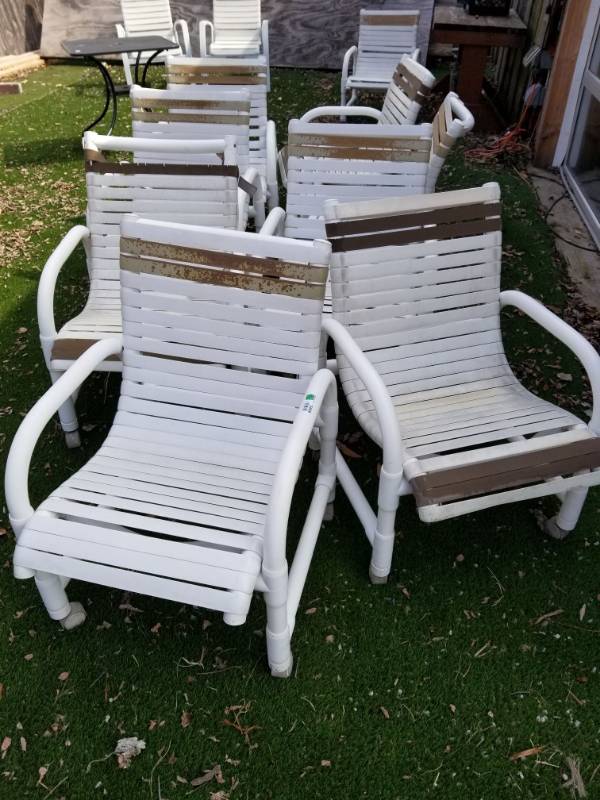 lot 3449 image: Plastic Patio Chairs on Wheels