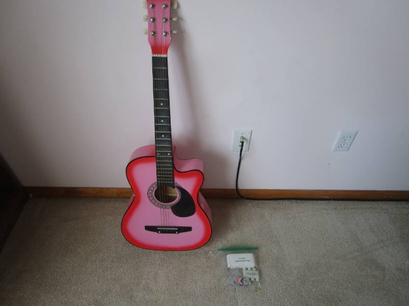 lot 13184 image: Pink Crescent Acoustic Guitar