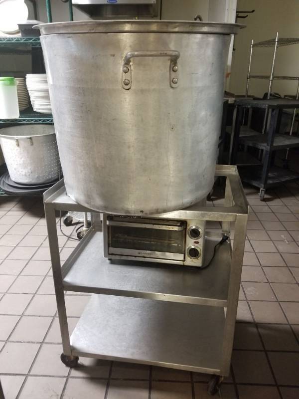 lot 1551 image: Large Metal Pot, Metal Cart, Emerson Convention Oven