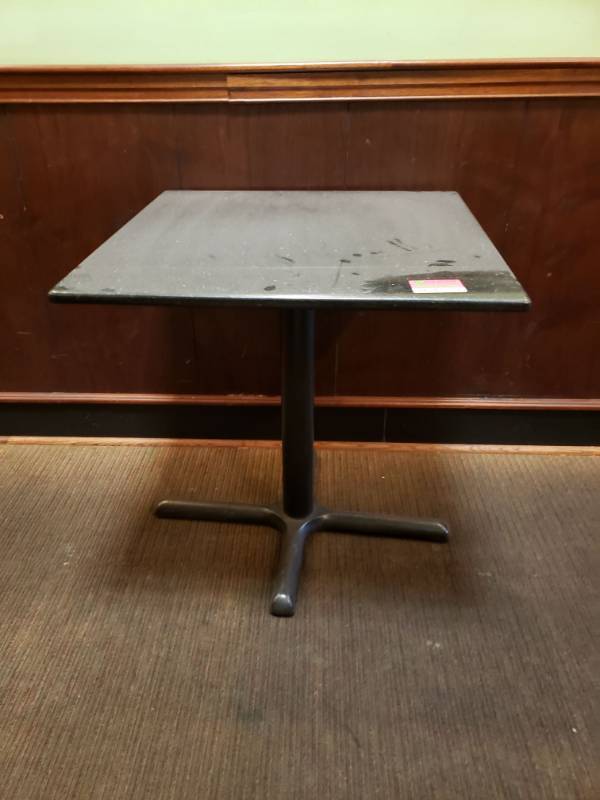 lot 2166 image: Square Table with Black Granite Top on Metal Base