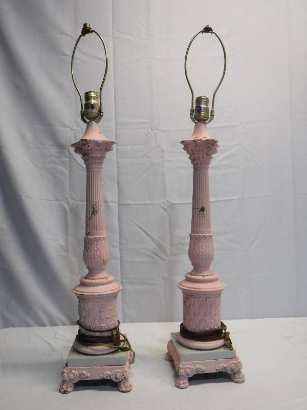 lot 1264 image: Pair of pink table lamps