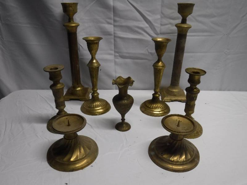 lot 1207 image: brass candle holders and more