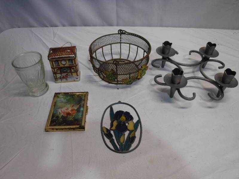 lot 1252 image: Home decor lot, includes stained glass piece