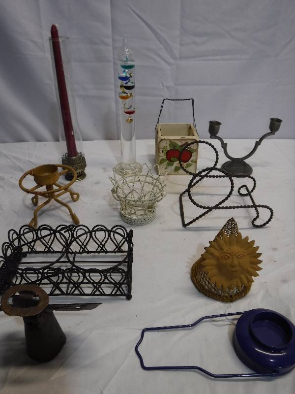lot 1321 image: Misc lot of candle holders and thermometer