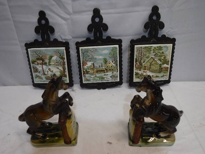 lot 1347 image: Trivets and horse bookends