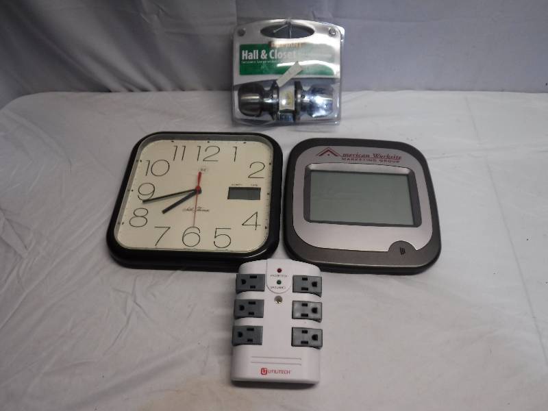 lot 1380 image: Hall closet nob set, wall clock and more