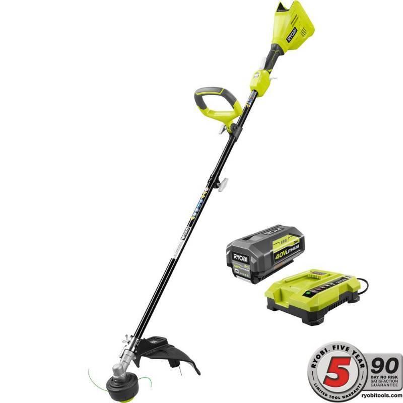 lot 6273 image: Ryobi 40-Volt Lithium-Ion Brushless Electric Cordless Attachment Capable String Trimmer - 3.0 Ah Battery and Charger Included