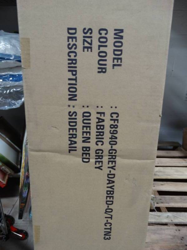 lot 19075 image: Fabric grey queen bed siderails