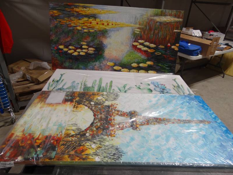 lot 19253 image: 3 pieces of art on canvas