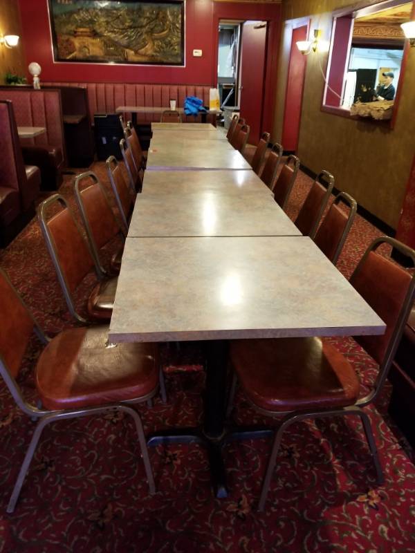 lot 9799 image: 7 Restaurant Tables and Chairs