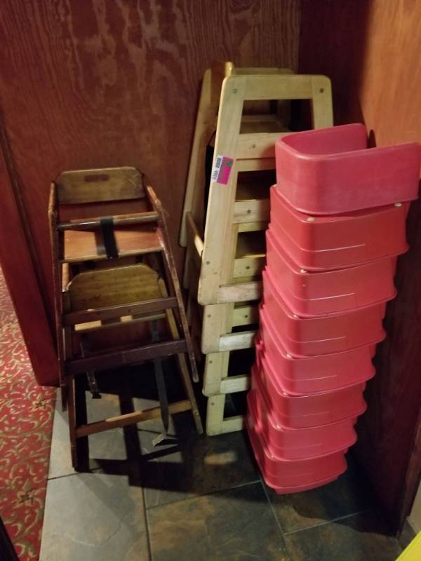 lot 9806 image: Wood High Chairs and Plastic Booster Seats