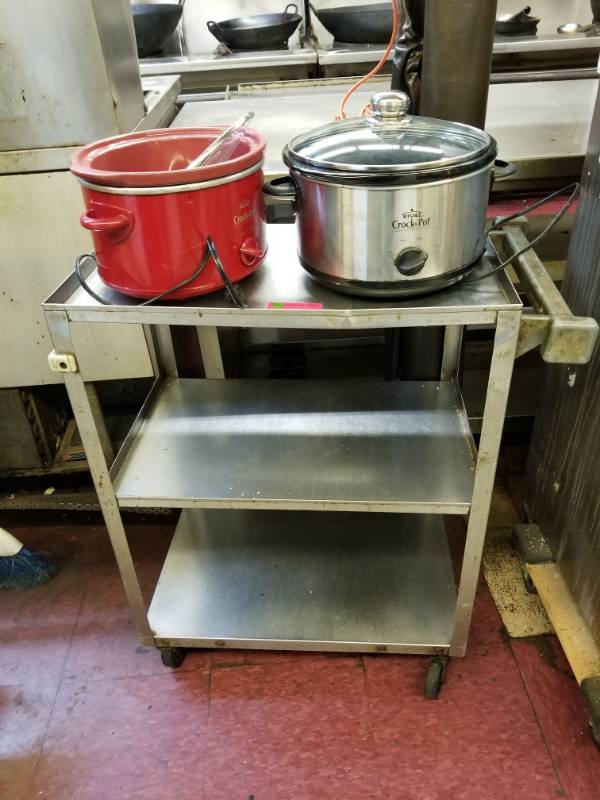 lot 9857 image: Two Rival Crockpots and Metal Cart