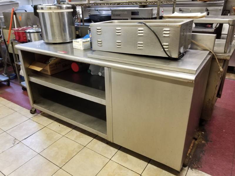 lot 9858 image: Stainless Steel Table, Rice Warmer and Countertop Electric Warmer