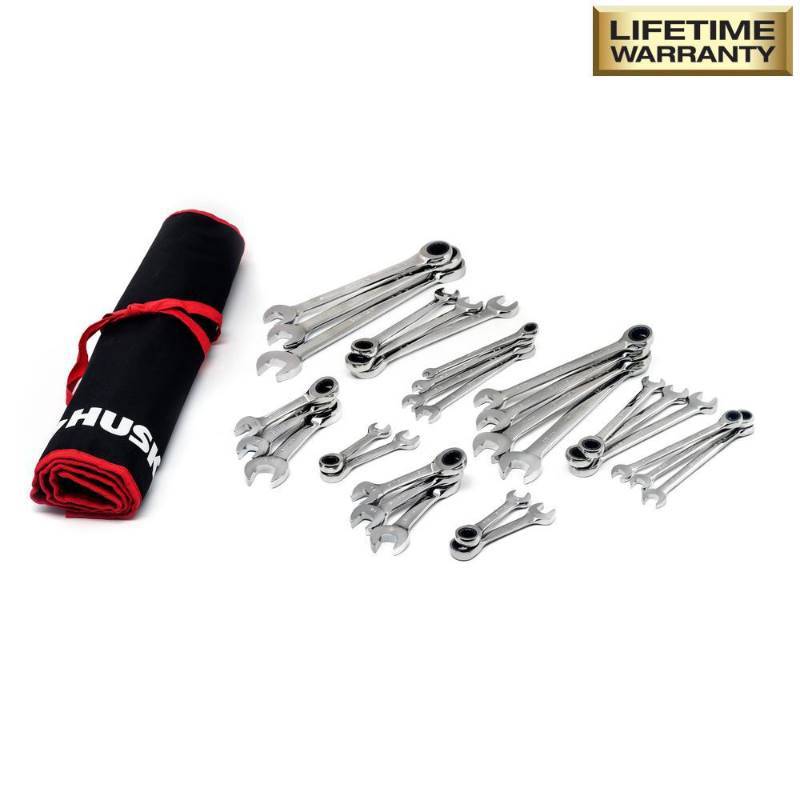 lot 6378 image: Husky SAEMM Ratcheting Wrench Set with Stubby and Pouch (30-Piece)