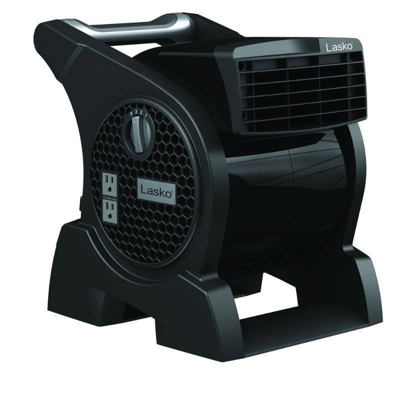 lot 6393 image: Lasko Pro Performance Pivoting Blower Fan with Integrated Power Outlets