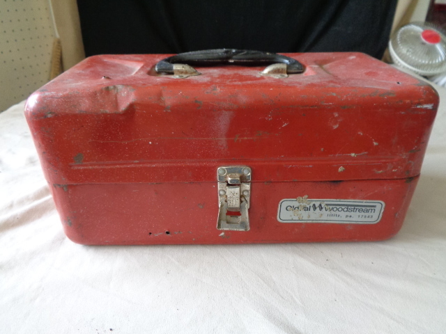 lot 6514 image: Small Red Metal ToolBox WithMisc Tools